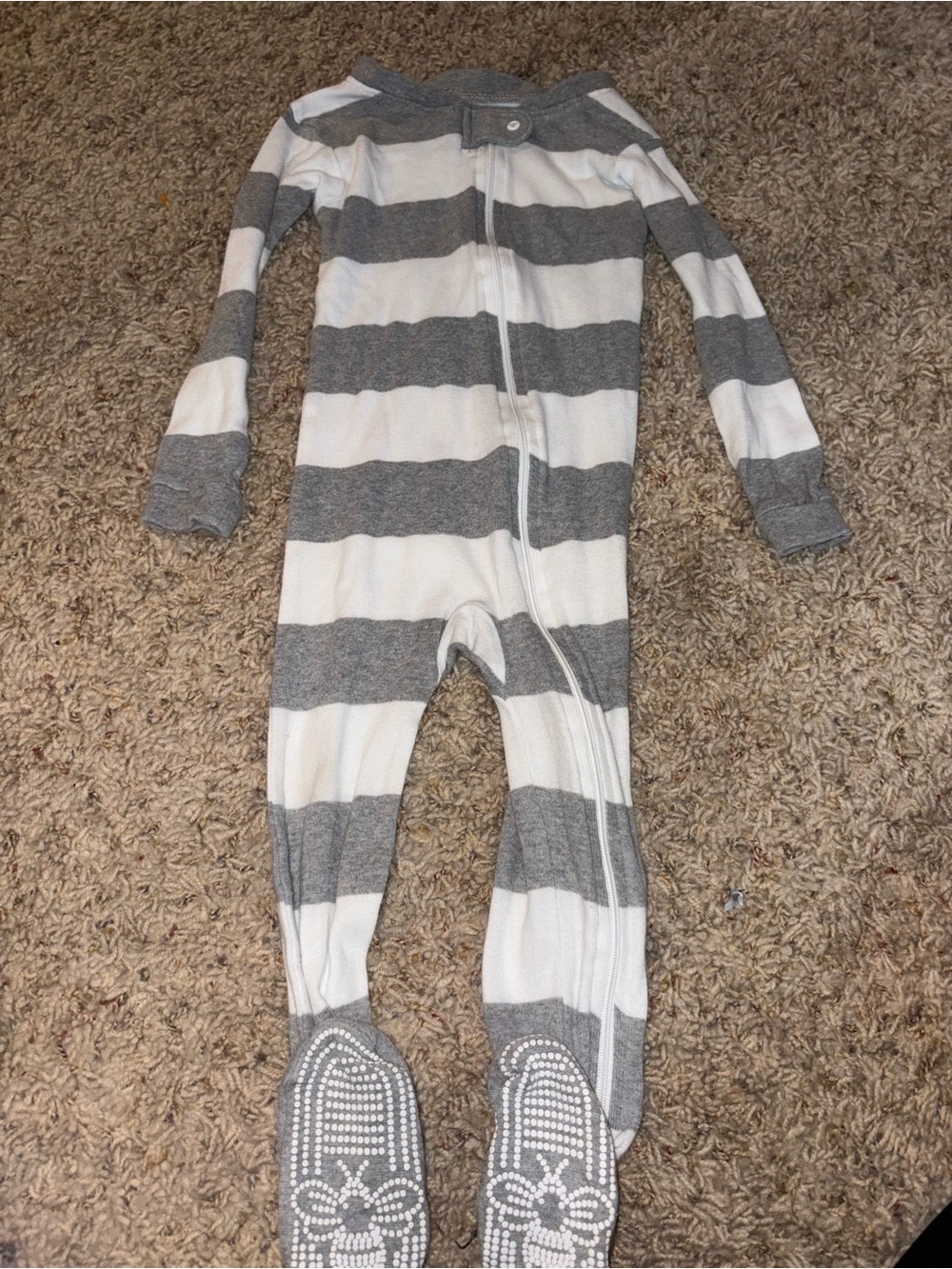 Burt's Bees Gray & White Striped Footed One-Piece Pajama